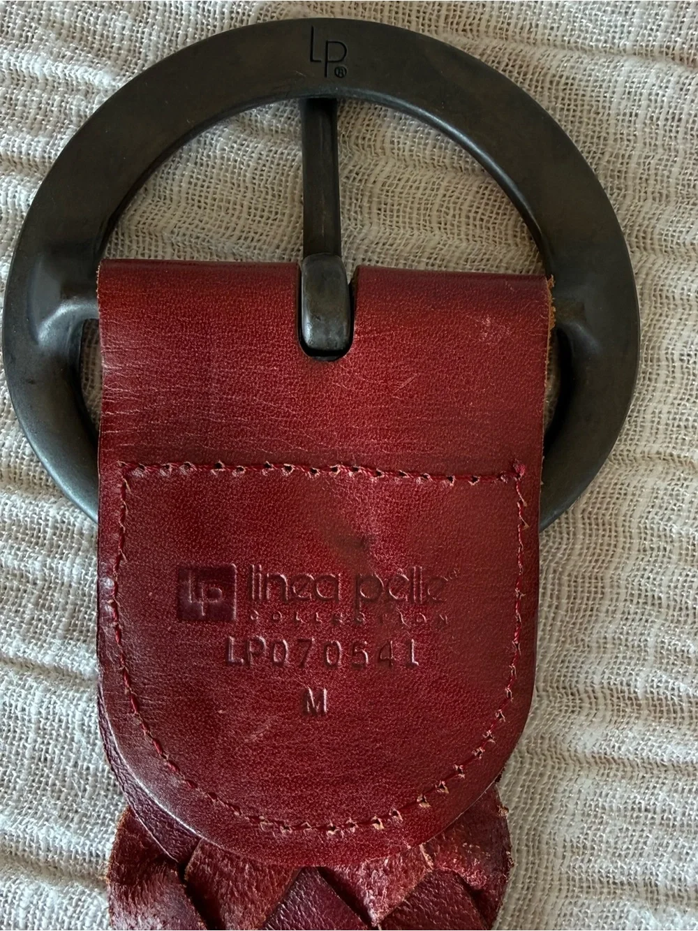 Linea Pelle Vintage Red Wine Woven Leather Wide Statement Designer Luxury Belt